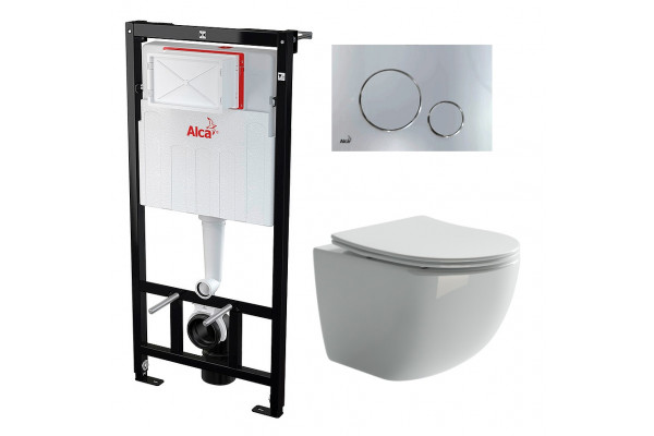 Комплект 3 в 1 инсталляция AlcaPlast + Унитаз подвесной Ceramica Nova Forma CN3009 + кнопка хром в современном стиле