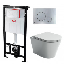 Комплект 3 в 1 инсталляция AlcaPlast + Унитаз подвесной Ceramica Nova Forma CN3011 + кнопка хром в современном стиле