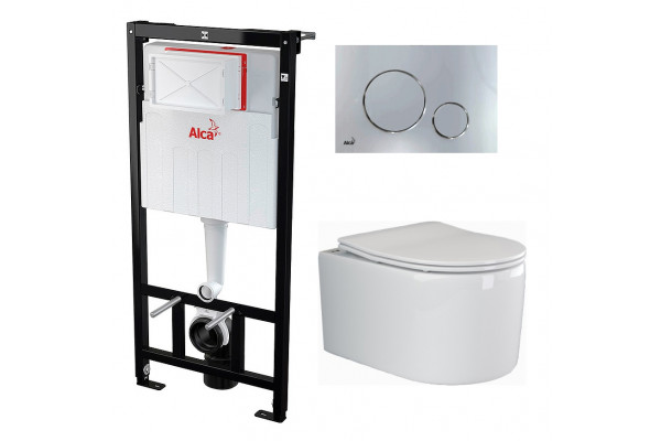 Комплект 3 в 1 инсталляция AlcaPlast + Унитаз подвесной Ceramica Nova Moments CN3003 + кнопка хром в современном стиле