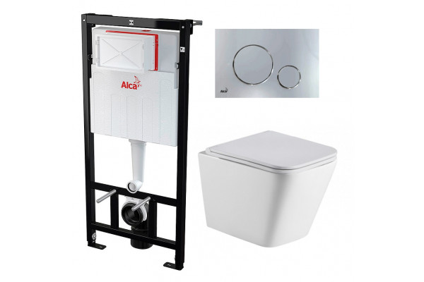 Комплект 3 в 1 инсталляция AlcaPlast + Подвесной унитаз WeltWasser Gelbach 004 GL-WT + кнопка хром в современном стиле