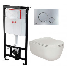 Комплект 3 в 1 инсталляция AlcaPlast + Унитаз подвесной Berges Wasserhaus Ego XL 082118 + кнопка хром в современном стиле