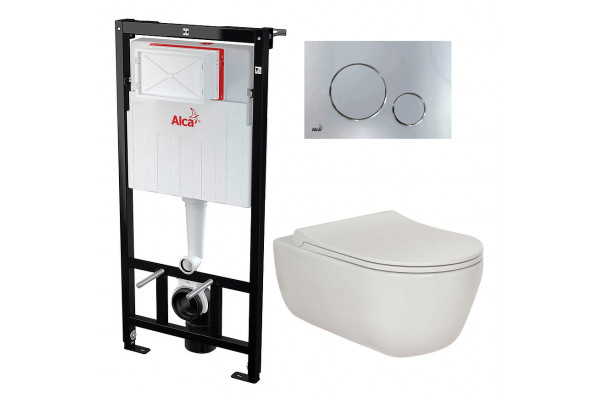 Комплект 3 в 1 инсталляция AlcaPlast + Унитаз подвесной Berges Wasserhaus Ego XL 082118 + кнопка хром в современном стиле
