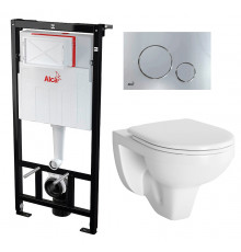 Комплект 3 в 1 инсталляция AlcaPlast + Унитаз подвесной Berges Wasserhaus Gamma 081105 + кнопка хром в современном стиле