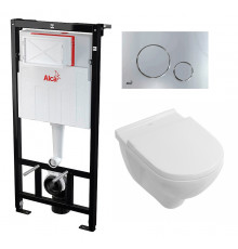 Комплект 3 в 1 инсталляция AlcaPlast + Унитаз подвесной Villeroy & Boch O Novo Directflush + кнопка хром в современном стиле