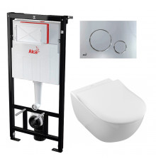 Комплект 3 в 1 инсталляция AlcaPlast + Унитаз подвесной Villeroy & Boch Subway 2.0 5614R201 + кнопка хром в современном стиле