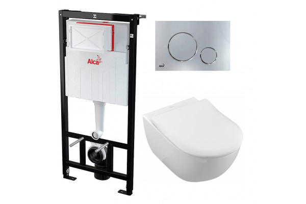 Комплект 3 в 1 инсталляция AlcaPlast + Унитаз подвесной Villeroy & Boch Subway 2.0 5614R201 + кнопка хром в современном стиле