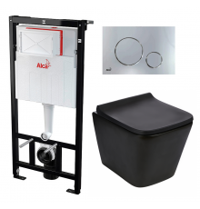 Комплект 3 в 1 инсталляция AlcaPlast + Подвесной унитаз WeltWasser Gelbach 004 MT-BL + кнопка хром в современном стиле
