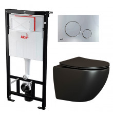 Комплект 3 в 1 инсталляция AlcaPlast + Унитаз подвесной Ceramica Nova Metropol CN4002MB + кнопка хром в современном стиле