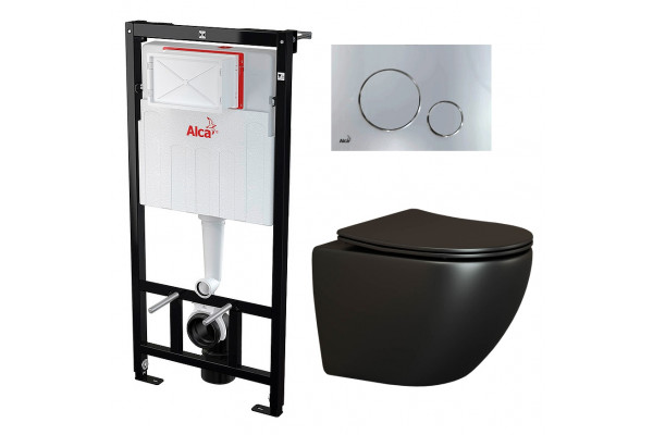 Комплект 3 в 1 инсталляция AlcaPlast + Унитаз подвесной Ceramica Nova Metropol CN4002MB + кнопка хром в современном стиле