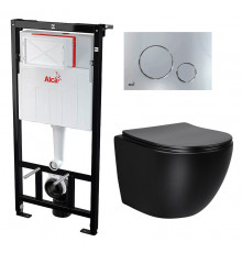 Комплект 3 в 1 инсталляция AlcaPlast + Унитаз Vincea Globo VT1-14MB + кнопка хром в современном стиле