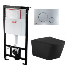 Комплект 3 в 1 инсталляция AlcaPlast + Унитаз подвесной Aquanet Tavr-W BW 287011 + кнопка хром в современном стиле