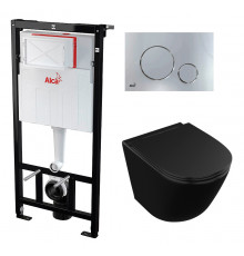 Комплект 3 в 1 инсталляция AlcaPlast + Унитаз подвесной Owl 1975 Vind Cirkel-H Matt Black OWLT190305 + кнопка хром в современном стиле