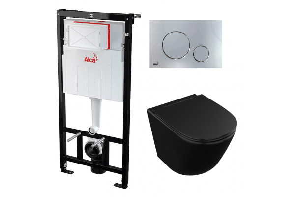 Комплект 3 в 1 инсталляция AlcaPlast + Унитаз подвесной Owl 1975 Vind Cirkel-H Matt Black OWLT190305 + кнопка хром в современном стиле