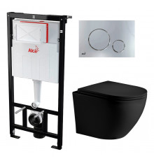 Комплект 3 в 1 инсталляция AlcaPlast + Унитаз подвесной Weltwasser WW Merzbach 004 MT-BL + кнопка хром в современном стиле