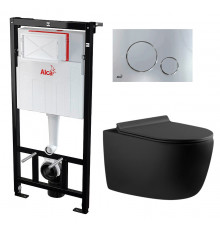 Комплект 3 в 1 инсталляция AlcaPlast + Унитаз подвесной Aquanet Cetus 287008 + кнопка хром в современном стиле