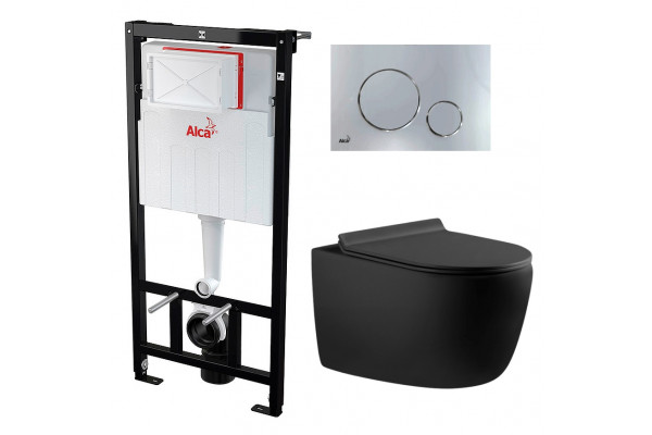 Комплект 3 в 1 инсталляция AlcaPlast + Унитаз подвесной Aquanet Cetus 287008 + кнопка хром в современном стиле