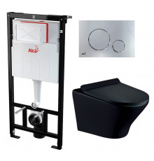 Комплект 3 в 1 инсталляция AlcaPlast + Унитаз подвесной Esbano Aster ESUPASTEBM + кнопка хром в современном стиле