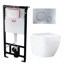 Комплект 3 в 1 инсталляция AlcaPlast + Унитаз подвесной Grohe Euro Ceramic 39206000 + кнопка хром в современном стиле