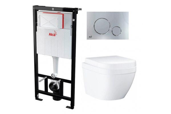 Комплект 3 в 1 инсталляция AlcaPlast + Унитаз подвесной Grohe Euro Ceramic 39206000 + кнопка хром в современном стиле