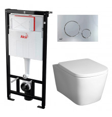 Комплект 3 в 1 инсталляция AlcaPlast + Унитаз подвесной BelBagno Albano BB120CHR + кнопка хром в стиле hi-tech