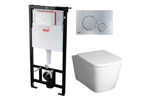 Комплект 3 в 1 инсталляция AlcaPlast + Унитаз подвесной BelBagno Albano BB120CHR + кнопка хром в стиле hi-tech