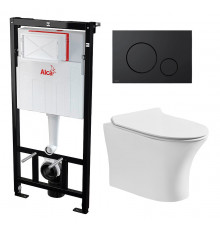 Комплект 3 в 1 инсталляция AlcaPlast + Подвесной безободковый унитаз Cerutti Spa Bernina aria CT7191 + черная кнопка в современном стиле