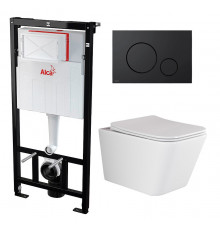 Комплект 3 в 1 инсталляция AlcaPlast + Унитаз подвесной Ceramica Nova Metric Rimless CN3007 + черная кнопка в современном стиле