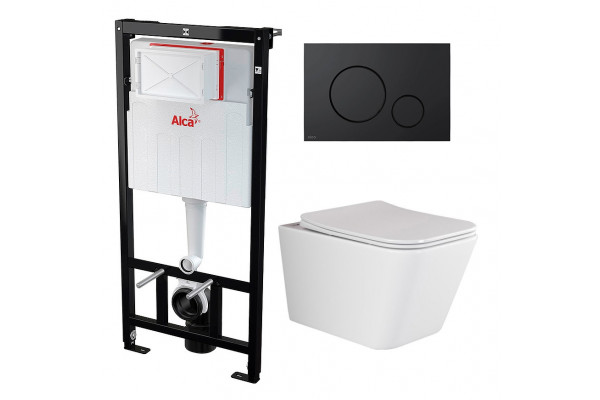 Комплект 3 в 1 инсталляция AlcaPlast + Унитаз подвесной Ceramica Nova Metric Rimless CN3007 + черная кнопка в современном стиле