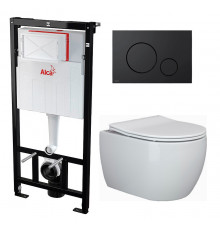 Комплект 3 в 1 инсталляция AlcaPlast + Унитаз подвесной Ceramica Nova Play CN3001 + черная кнопка в современном стиле