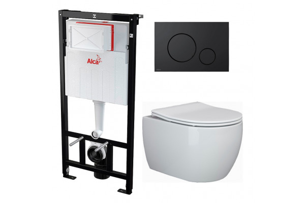 Комплект 3 в 1 инсталляция AlcaPlast + Унитаз подвесной Ceramica Nova Play CN3001 + черная кнопка в современном стиле