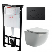 Комплект 3 в 1 инсталляция AlcaPlast + Унитаз подвесной Ceramica Nova Forma CN3009 + черная кнопка в современном стиле