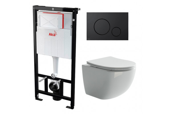 Комплект 3 в 1 инсталляция AlcaPlast + Унитаз подвесной Ceramica Nova Forma CN3009 + черная кнопка в современном стиле