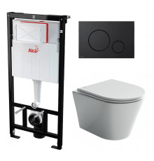 Комплект 3 в 1 инсталляция AlcaPlast + Унитаз подвесной Ceramica Nova Forma CN3011 + черная кнопка в современном стиле
