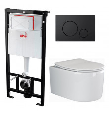 Комплект 3 в 1 инсталляция AlcaPlast + Унитаз подвесной Ceramica Nova Moments CN3003 + черная кнопка в современном стиле
