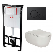 Комплект 3 в 1 инсталляция AlcaPlast + Унитаз подвесной Berges Wasserhaus Ego XL 082118 + черная кнопка в современном стиле
