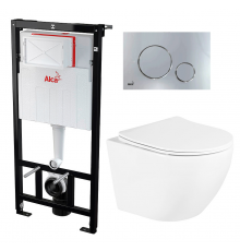 Комплект 3 в 1 инсталляция AlcaPlast + Унитаз подвесной BelBagno Uno + кнопка хром в современном стиле