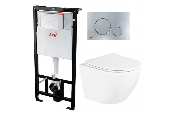 Комплект 3 в 1 инсталляция AlcaPlast + Унитаз подвесной BelBagno Uno + кнопка хром в современном стиле