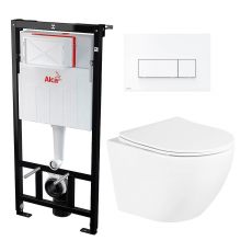 Комплект 3 в 1 инсталляция AlcaPlast + Унитаз подвесной BelBagno Uno + кнопка белая в современном стиле