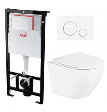 Комплект 3 в 1 инсталляция AlcaPlast + Унитаз подвесной BelBagno Uno + кнопка белая в современном стиле
