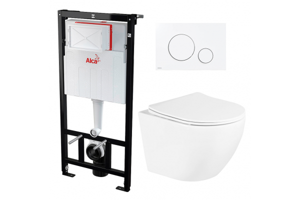 Комплект 3 в 1 инсталляция AlcaPlast + Унитаз подвесной BelBagno Uno + кнопка белая в современном стиле