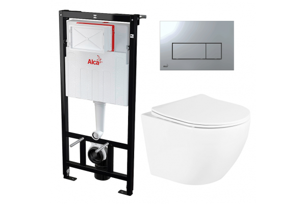 Комплект 3 в 1 инсталляция AlcaPlast + Унитаз подвесной BelBagno Uno + кнопка хром в современном стиле