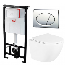 Комплект 3 в 1 инсталляция AlcaPlast + Унитаз подвесной BelBagno Uno + кнопка хром в современном стиле