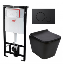 Комплект 3 в 1 инсталляция AlcaPlast + Подвесной унитаз WeltWasser Gelbach 004 MT-BL + черная кнопка в современном стиле