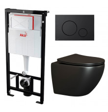 Комплект 3 в 1 инсталляция AlcaPlast + Унитаз подвесной Ceramica Nova Metropol CN4002MB + черная кнопка в современном стиле