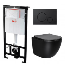 Комплект 3 в 1 инсталляция AlcaPlast + Унитаз Vincea Globo VT1-14MB + черная кнопка в современном стиле