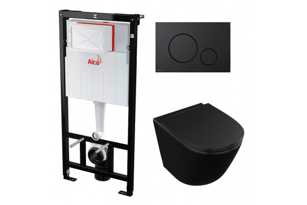 Комплект 3 в 1 инсталляция AlcaPlast + Унитаз подвесной Owl 1975 Vind Cirkel-H Matt Black OWLT190305 + черная кнопка в современном стиле