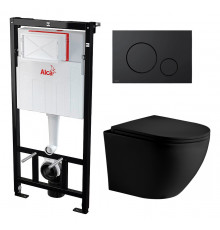 Комплект 3 в 1 инсталляция AlcaPlast + Унитаз подвесной Weltwasser WW Merzbach 004 MT-BL  + черная кнопка в современном стиле