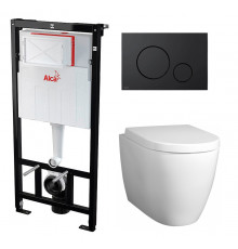 Комплект 3 в 1 инсталляция AlcaPlast + Унитаз подвесной BelBagno Marino + черная кнопка в современном стиле