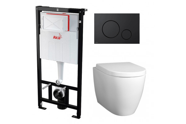 Комплект 3 в 1 инсталляция AlcaPlast + Унитаз подвесной BelBagno Marino + черная кнопка в современном стиле