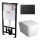 Комплект 3 в 1 инсталляция AlcaPlast + Унитаз подвесной BelBagno Albano BB120CHR + черная кнопка в стиле hi-tech
